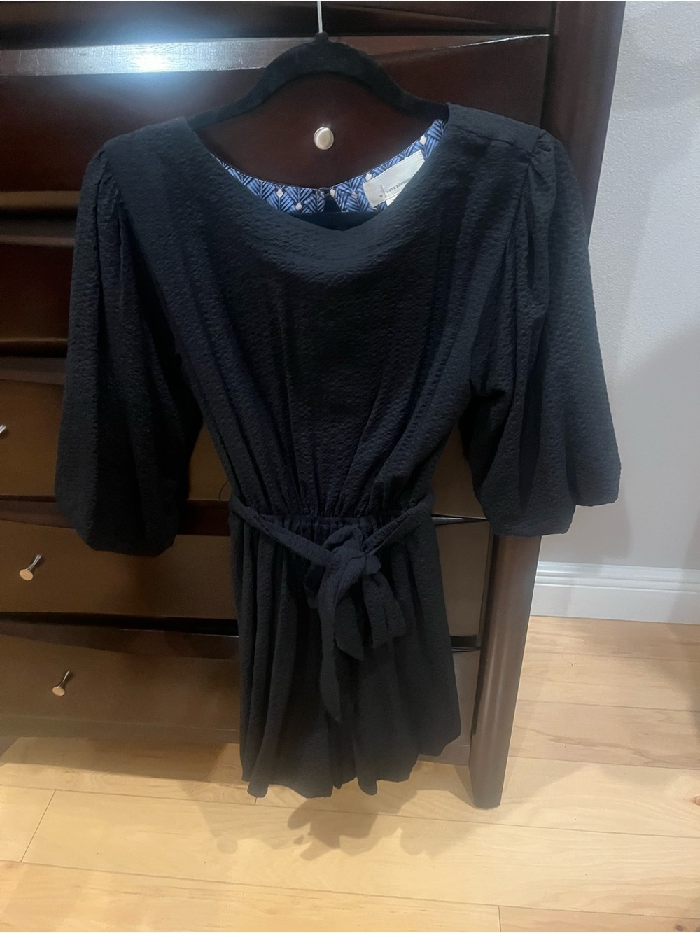 Anthropologie Black Textured Pleated Dress